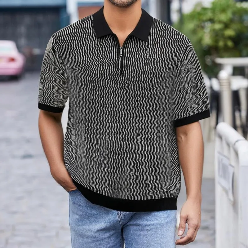 Men's Striped Lapel Short Sleeve Knit Polo Shirt 35959419Z sold by Manly product image thumbnail 2