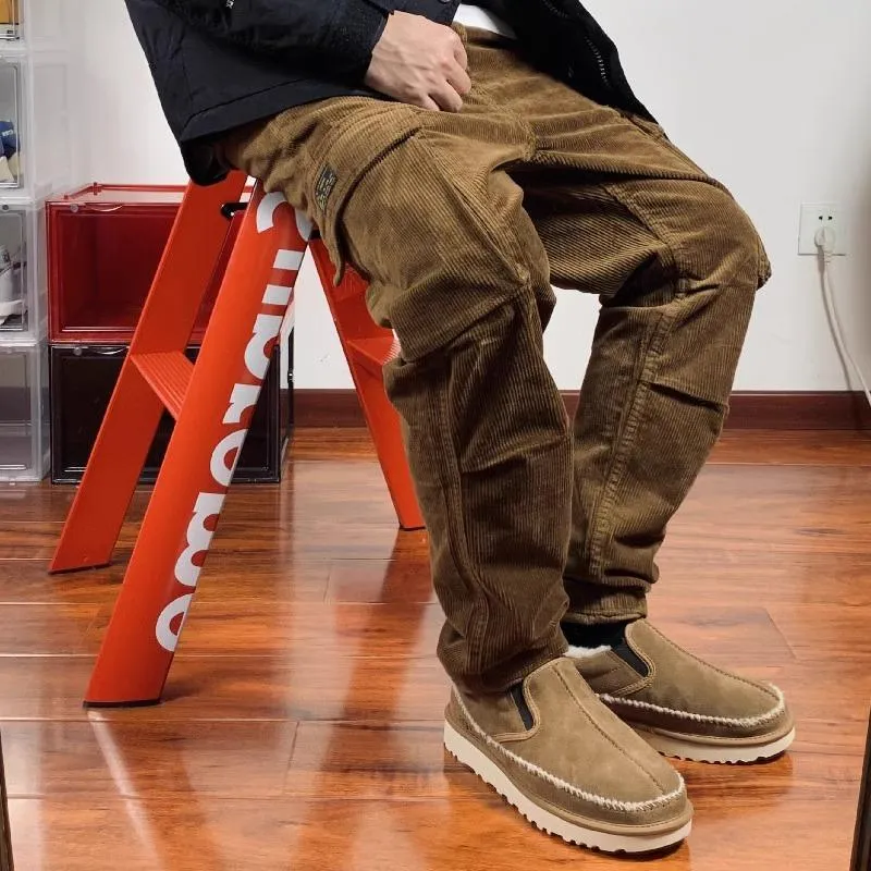 Men's Solid Color Corduroy Loose Straight Multi-pocket Cargo Pants 93842222Z sold by Manly product image thumbnail 5