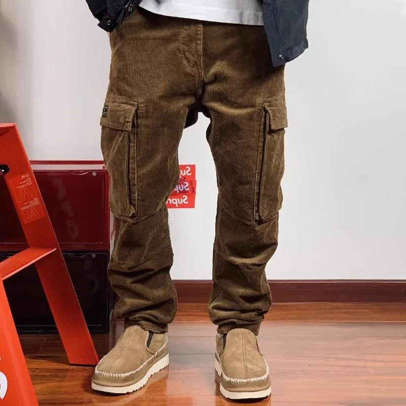 Men's Solid Color Corduroy Loose Straight Multi-pocket Cargo Pants 93842222Z sold by Manly product image thumbnail 4