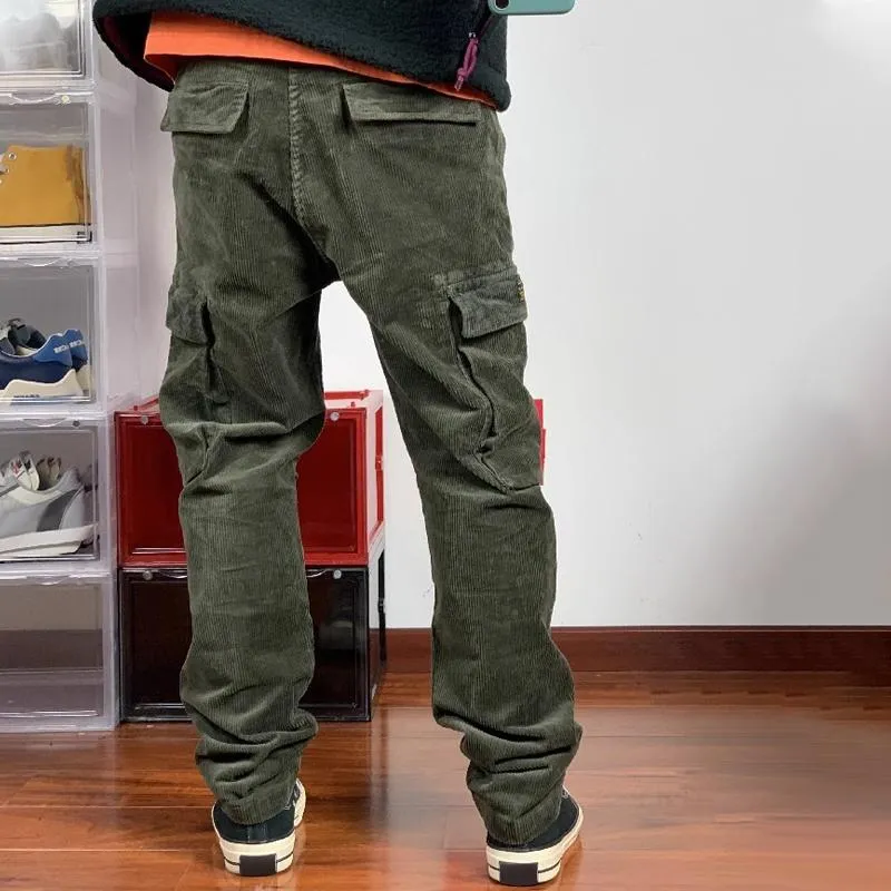 Men's Solid Color Corduroy Loose Straight Multi-pocket Cargo Pants 93842222Z sold by Manly product image thumbnail 3