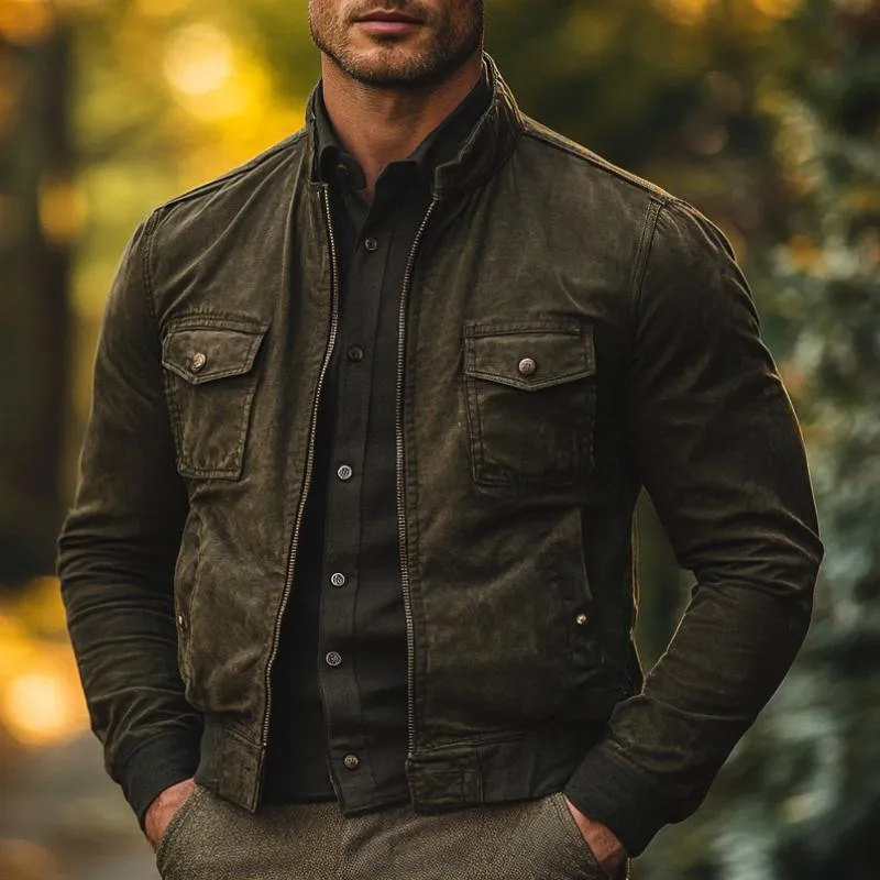 Men's Casual Stand Collar Zip-up Suede Jacket 31008455F sold by Manly product image thumbnail 2