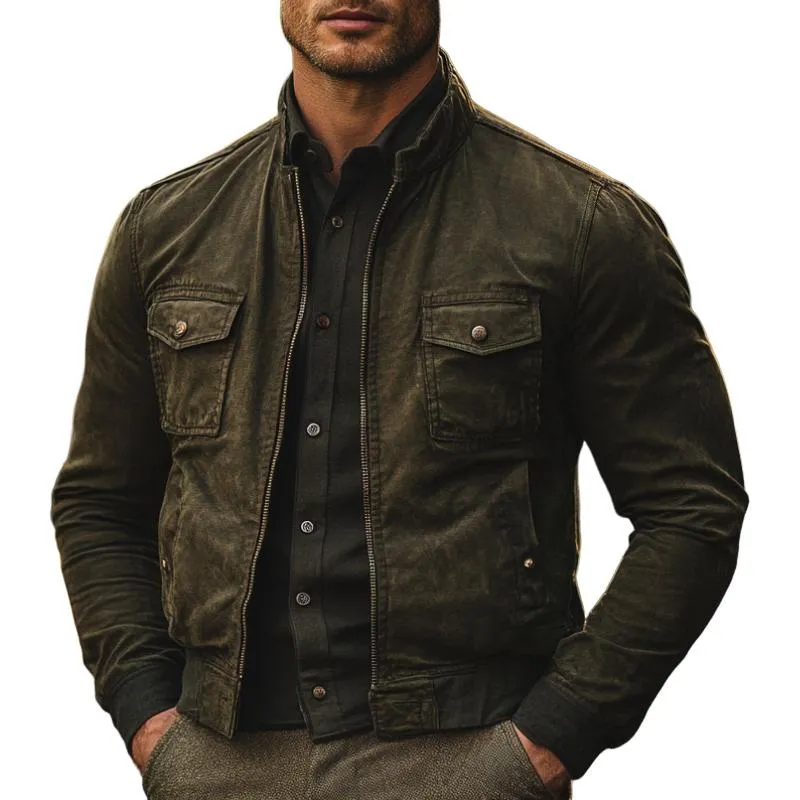 Men's Casual Stand Collar Zip-up Suede Jacket 31008455F sold by Manly