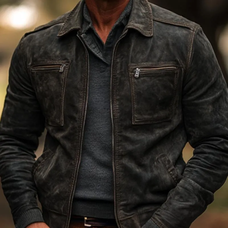 Men's Vintage Lapel Zipper Suede Jacket 99398682F sold by Manly product image thumbnail 3