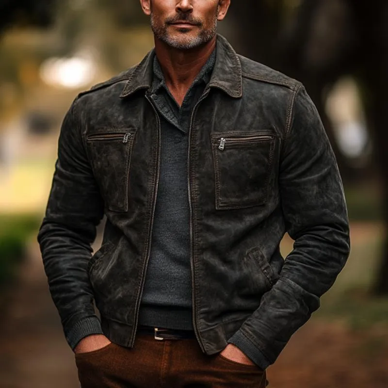 Men's Vintage Lapel Zipper Suede Jacket 99398682F sold by Manly product image thumbnail 2