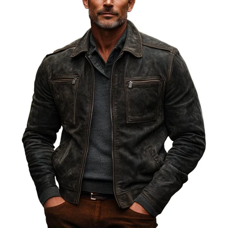 Men's Vintage Lapel Zipper Suede Jacket 99398682F sold by Manly