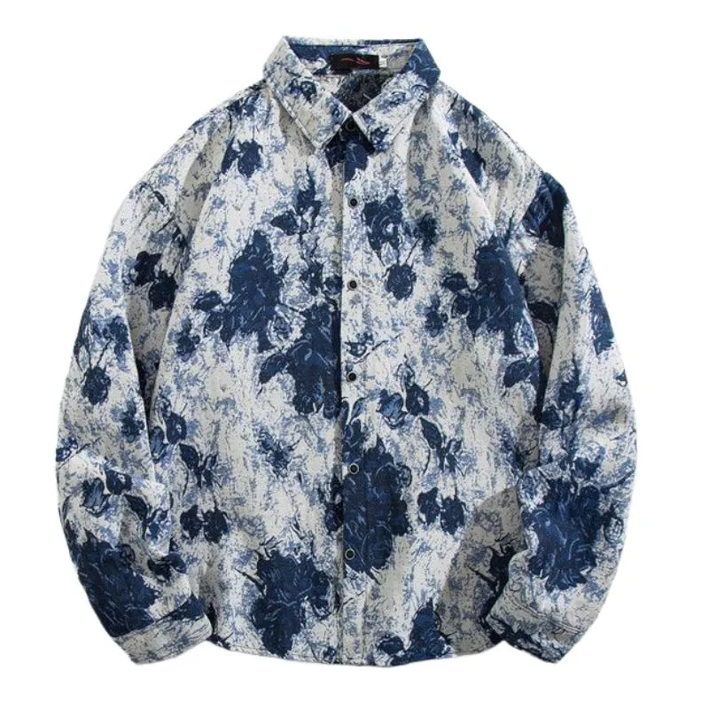 Men's Casual Ink-splashed Print Lapel Long-sleeved Shirt 70625079F sold by Manly product image thumbnail 2