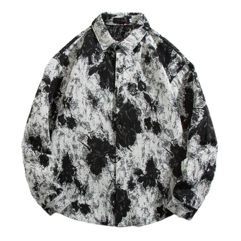 Men's Casual Ink-splashed Print Lapel Long-sleeved Shirt 70625079F sold by Manly