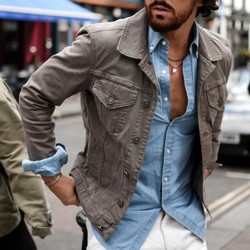 Men's Fashion Solid Lapel Chest Pocket Single Breasted Jacket 73946960Z sold by Manly product image thumbnail 4