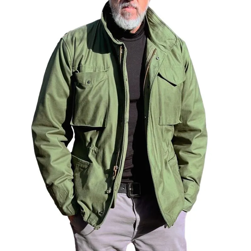 Men's Retro Solid Lapel Multi-pocket Cargo Jacket 49430433Z sold by Manly