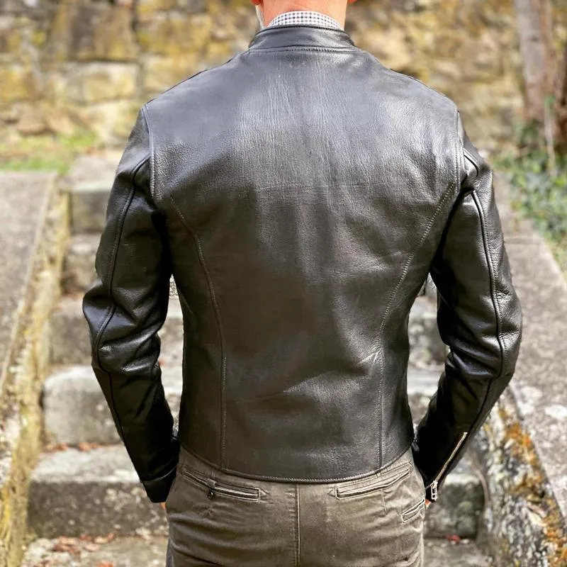 Men's Vintage Leather Stand Collar Zipper Chest Pocket Biker Jacket 44174915Z sold by Manly product image thumbnail 4