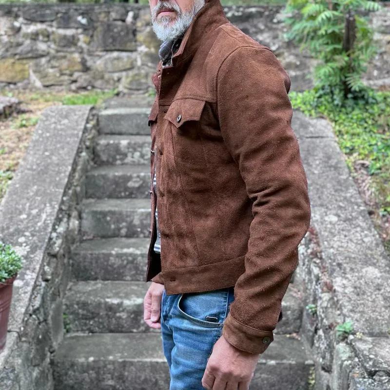 Men's Vintage Suede Lapel Chest Pocket Single Breasted Casual Jacket 02149362Z sold by Manly product image thumbnail 4