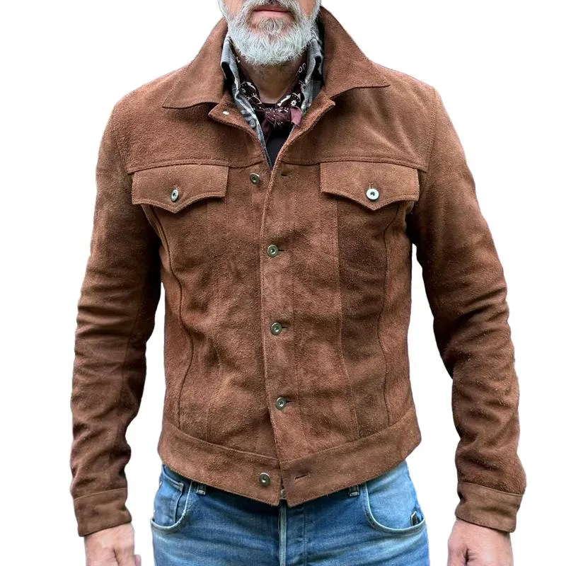 Men's Vintage Suede Lapel Chest Pocket Single Breasted Casual Jacket 02149362Z sold by Manly