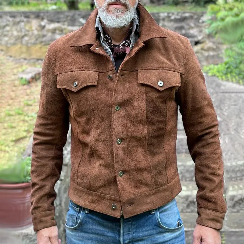 Men's Vintage Suede Lapel Chest Pocket Single Breasted Casual Jacket 02149362Z sold by Manly product image thumbnail 2