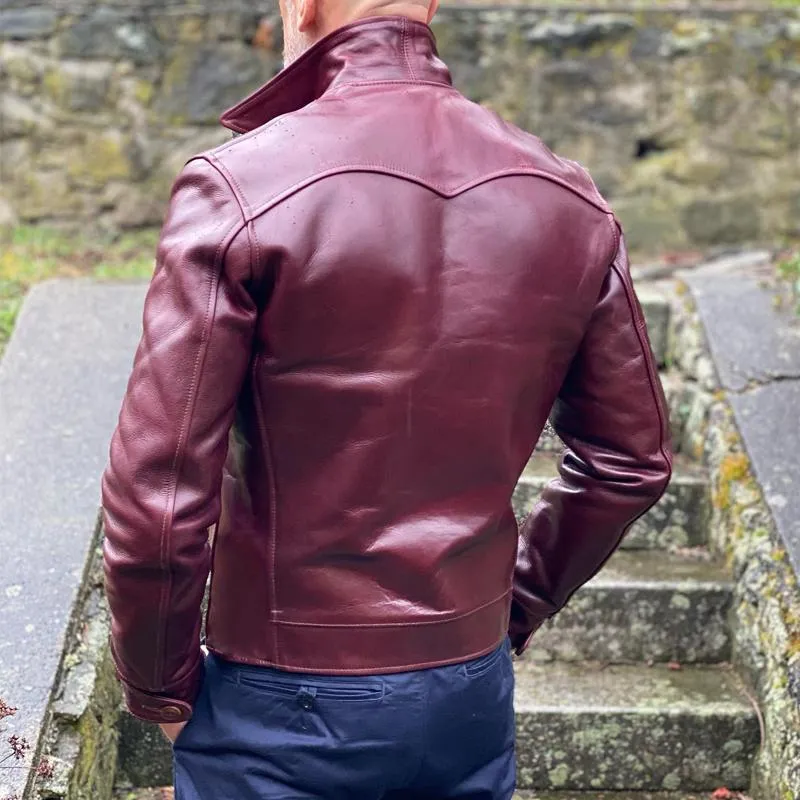 Men's Vintage Leather Lapel Zipper Chest Pocket Biker Jacket 21172233Z sold by Manly product image thumbnail 5