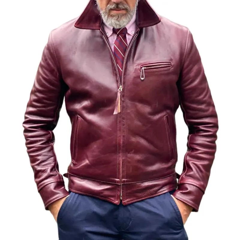 Men's Vintage Leather Lapel Zipper Chest Pocket Biker Jacket 21172233Z sold by Manly