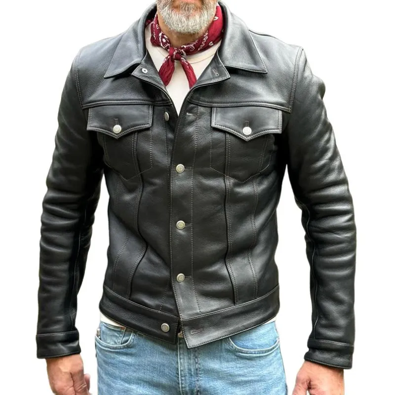 Men's Vintage Leather Lapel Chest Pocket Single Breasted Casual Jacket 33084088Z sold by Manly