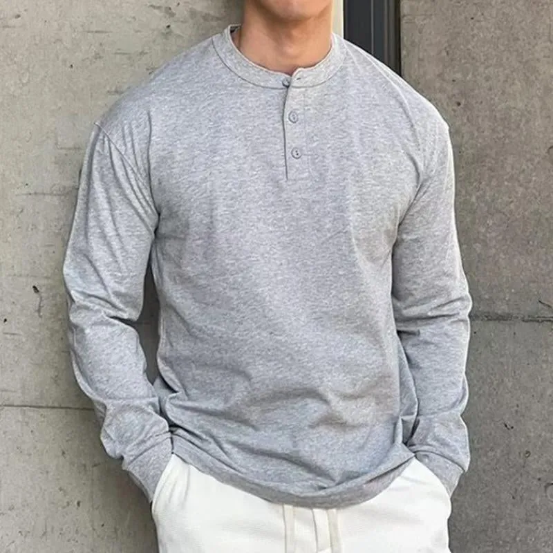 Men's Vintage Casual Solid Color Henley Long Sleeve T-Shirt 63138846TO sold by Manly product image thumbnail 5