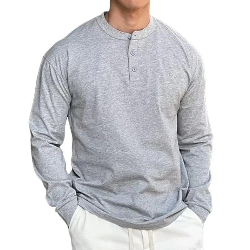 Men's Vintage Casual Solid Color Henley Long Sleeve T-Shirt 63138846TO sold by Manly