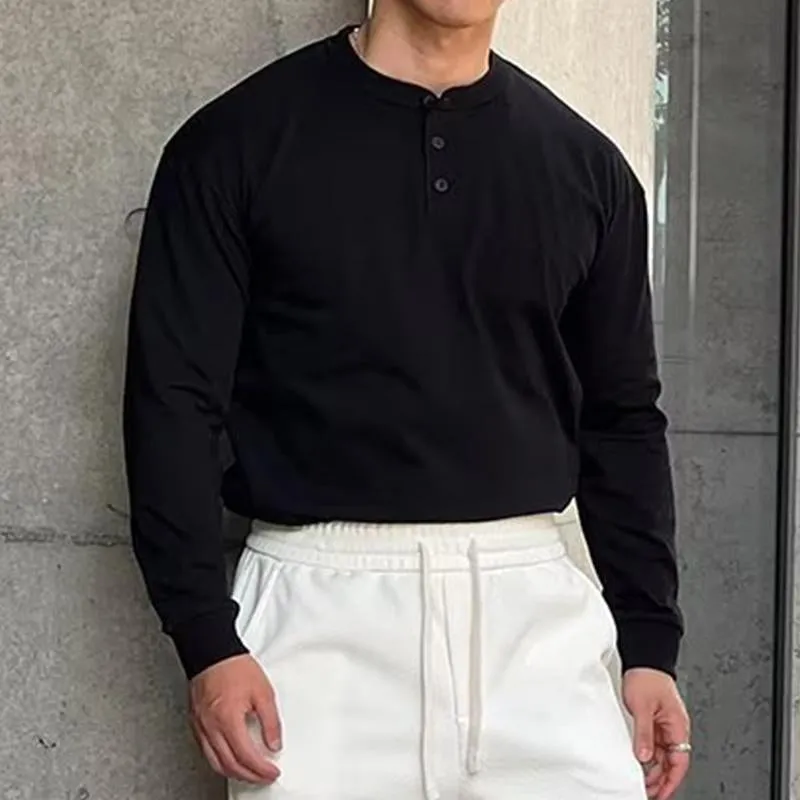 Men's Vintage Casual Solid Color Henley Long Sleeve T-Shirt 63138846TO sold by Manly product image thumbnail 4