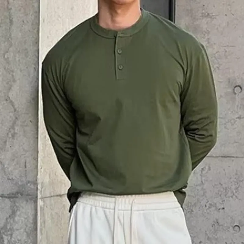 Men's Vintage Casual Solid Color Henley Long Sleeve T-Shirt 63138846TO sold by Manly product image thumbnail 3