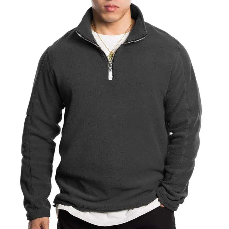 Men's Retro Casual Polar Fleece Solid Color Half Zip Sweatshirt 32478185TO sold by Manly
