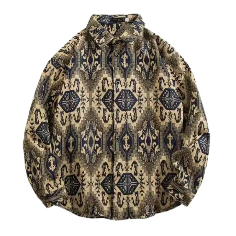 Men's Loose Digital Color Block Print Lapel Long Sleeve Shirt 81546878F sold by Manly product image thumbnail 2