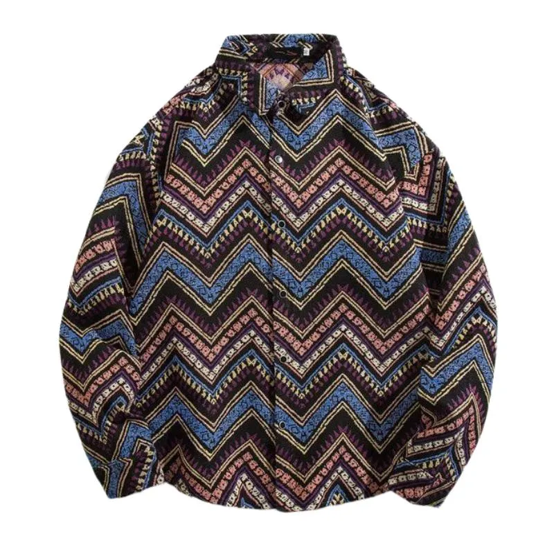 Men's Loose Digital Color Block Print Lapel Long Sleeve Shirt 81546878F sold by Manly product image thumbnail 4