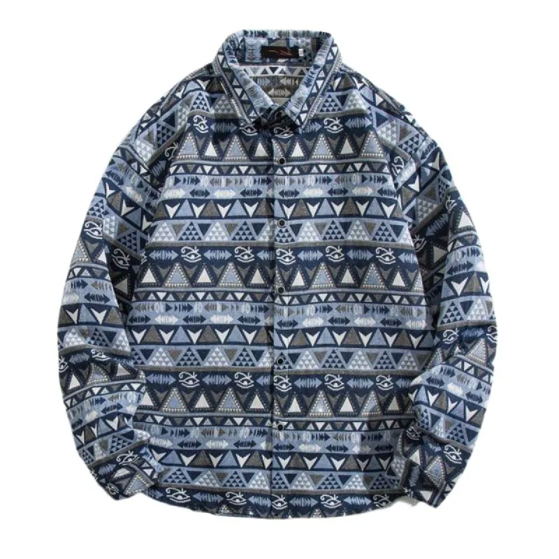 Men's Classic Stripe Print Lapel Long-sleeved Shirt 96756005F sold by Manly