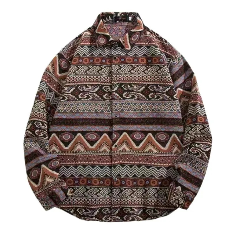 Men's Casual Geometric Print Lapel Long-sleeved Shirt 04857965F sold by Manly product image thumbnail 4