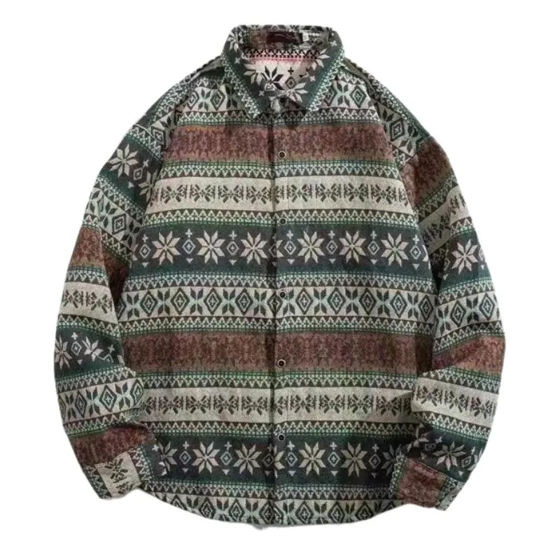 Men's Casual Geometric Print Lapel Long-sleeved Shirt 04857965F sold by Manly