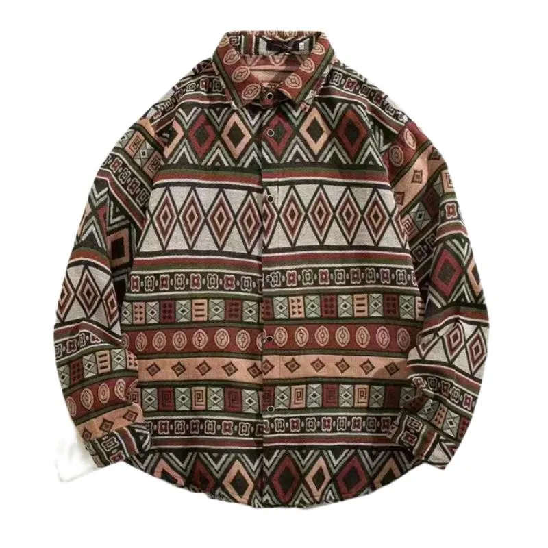 Men's Casual Geometric Print Lapel Long-sleeved Shirt 04857965F sold by Manly product image thumbnail 3