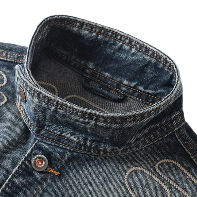 Men's Classic Stand Collar Washed Denim Jacket 16966346F sold by Manly product image thumbnail 5