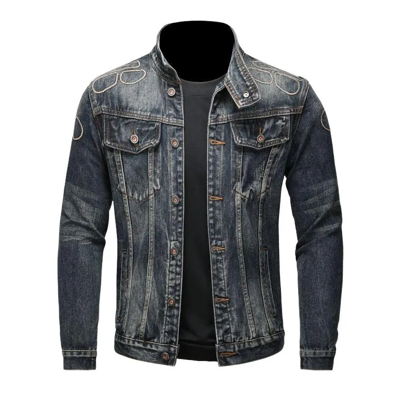 Men's Classic Stand Collar Washed Denim Jacket 16966346F sold by Manly
