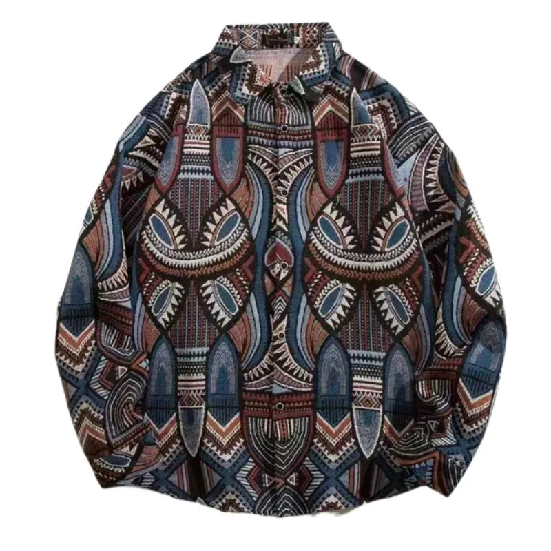 Men's Vintage Print Lapel Long-sleeved Shirt 32368091F sold by Manly product image thumbnail 2