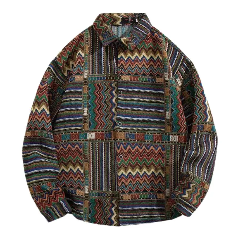 Men's Vintage Print Lapel Long-sleeved Shirt 32368091F sold by Manly