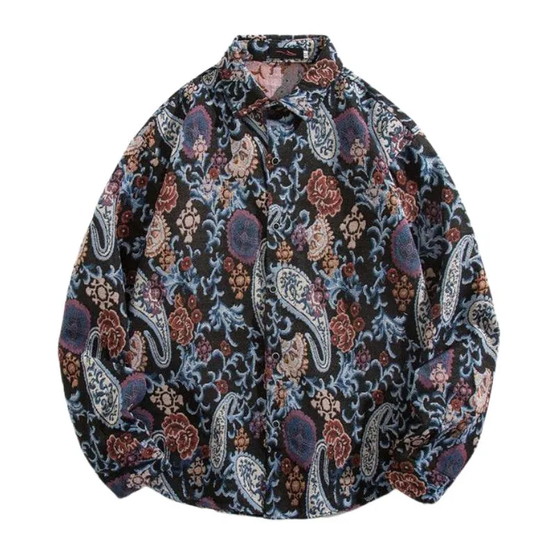 Men's Vintage Print Lapel Long-sleeved Shirt 32368091F sold by Manly product image thumbnail 3