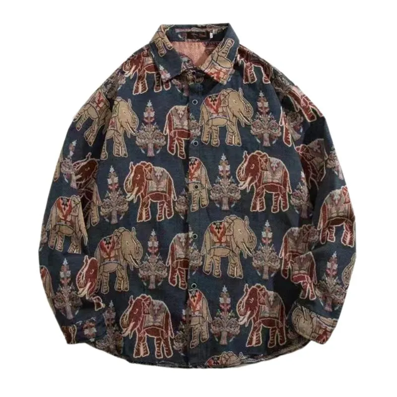Men's Vintage Print Lapel Long-sleeved Shirt 32368091F sold by Manly product image thumbnail 5