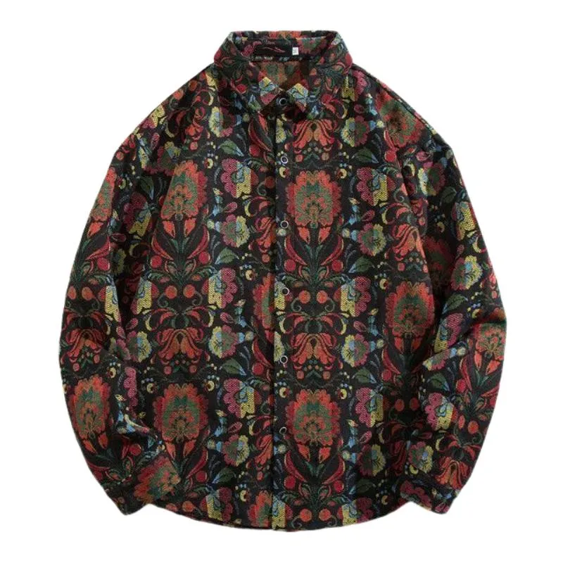 Men's Vintage Print Lapel Long-sleeved Shirt 32368091F sold by Manly product image thumbnail 4