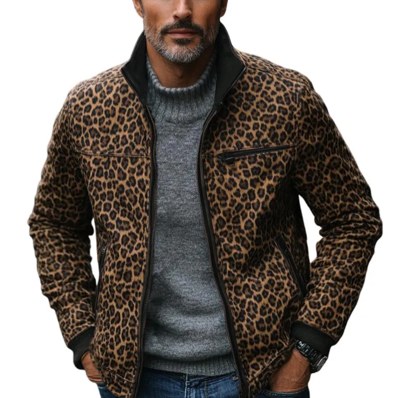 Men's Vintage Leopard Print Suede Stand Collar Jacket 45267537Y sold by Manly