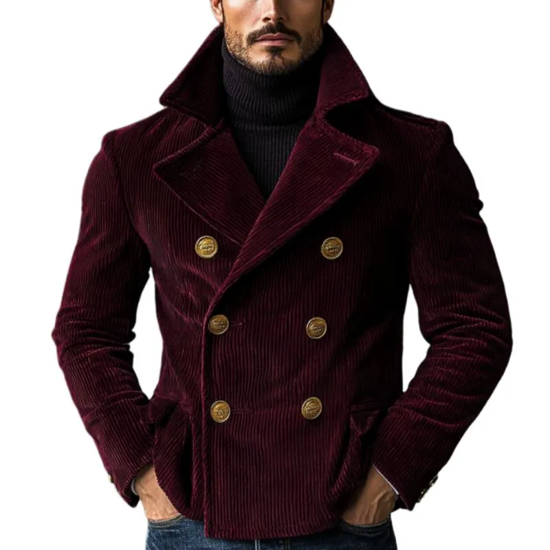 Men's Vintage Solid Corduroy Double Breasted Short Blazer 98569571Y sold by Manly