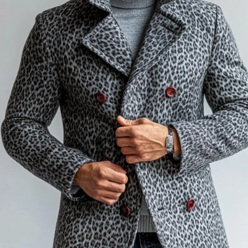 Men's Vintage Leopard Print Suede Double Breasted Mid-Length Coat 57563887Y sold by Manly product image thumbnail 2