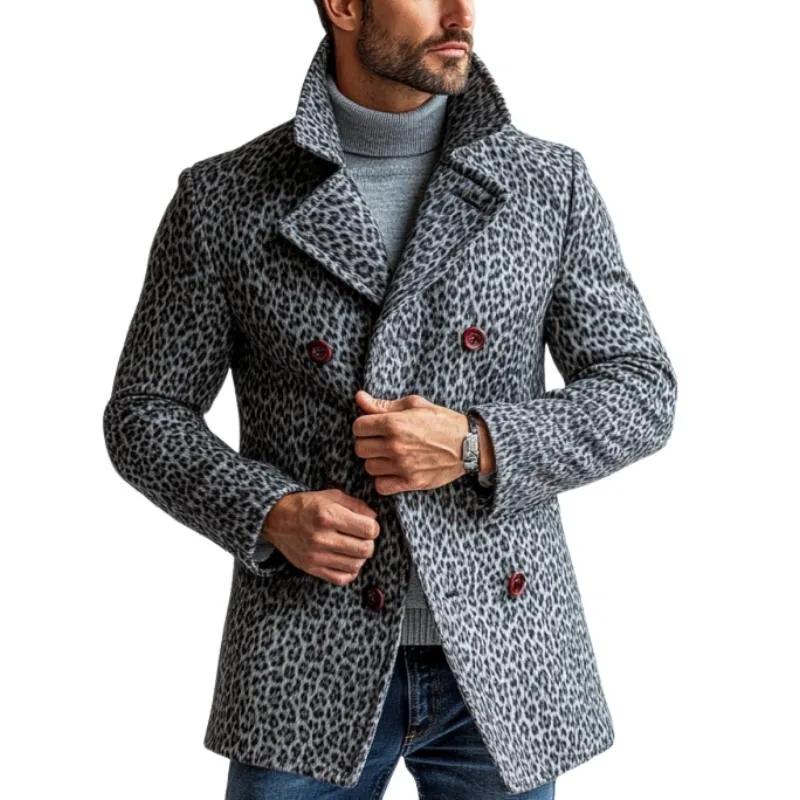 Men's Vintage Leopard Print Suede Double Breasted Mid-Length Coat 57563887Y sold by Manly
