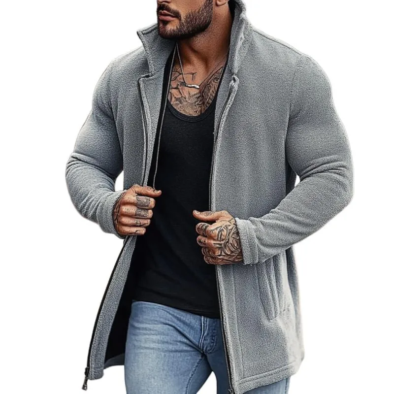 Men's Casual Polar Fleece Lapel Mid-Length Thin Slim Fit Coat 72359755Y sold by Manly