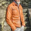 Men's Vintage Solid Color Lapel Multiple Pockets Single Breasted Short Leather Jacket 50696193Y sold by Manly