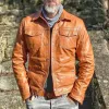 Men's Vintage Solid Color Lapel Multiple Pockets Single Breasted Short Leather Jacket 50696193Y sold by Manly