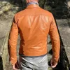 Men's Vintage Solid Color Lapel Multiple Pockets Single Breasted Short Leather Jacket 50696193Y sold by Manly