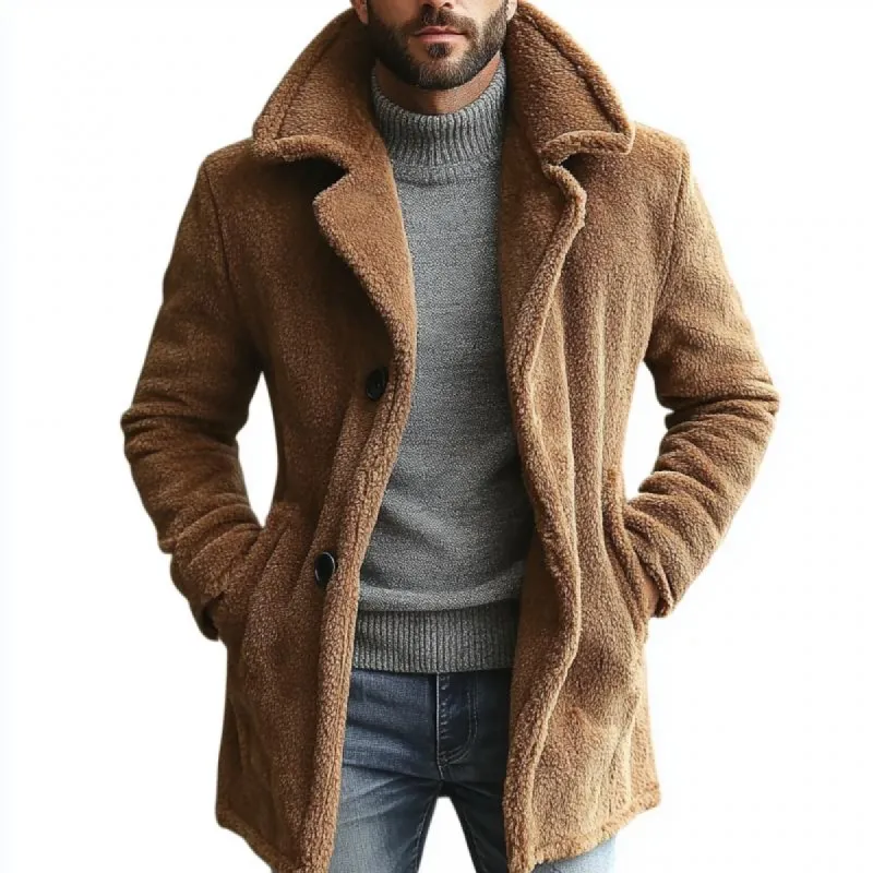 Men's Casual Solid Lambswool Lapel Single Breasted Mid-Length Coat 89224334Y sold by Manly