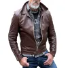 Men's Vintage Solid Color Lapel Zipper Short Leather Jacket 87140002Y sold by Manly
