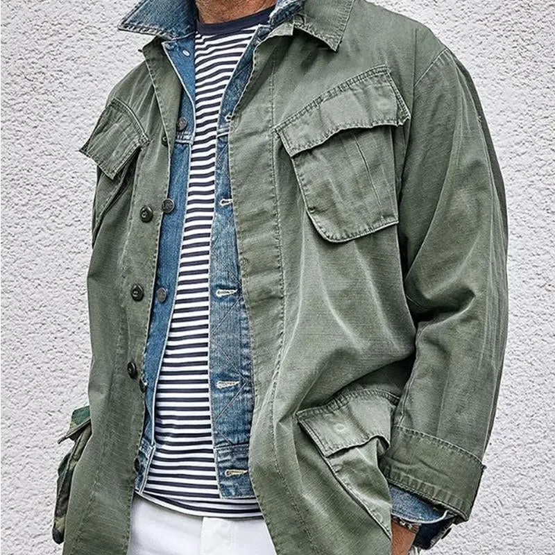 Men's Cotton and Linen Multi-Pocket Lapel Cargo Jacket 26735237X sold by Manly product image thumbnail 2