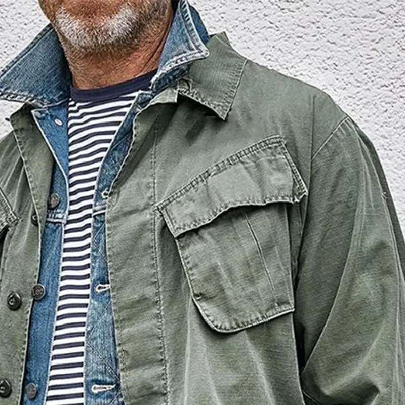 Men's Cotton and Linen Multi-Pocket Lapel Cargo Jacket 26735237X sold by Manly product image thumbnail 3